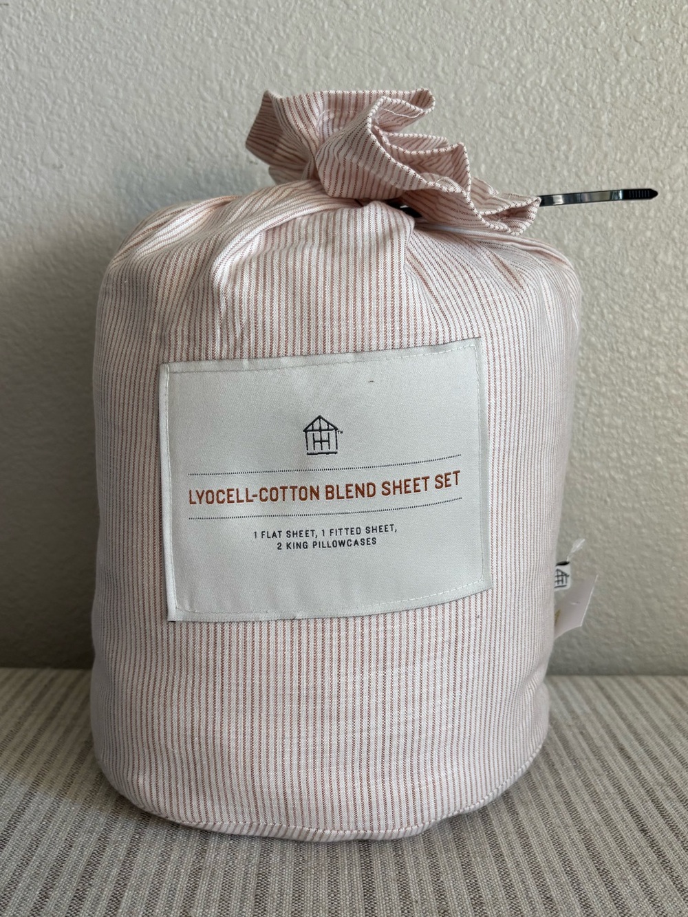 NWT 4pc King Micro Stripe Sheet Set Rust - Hearth & Hand with Magnolia